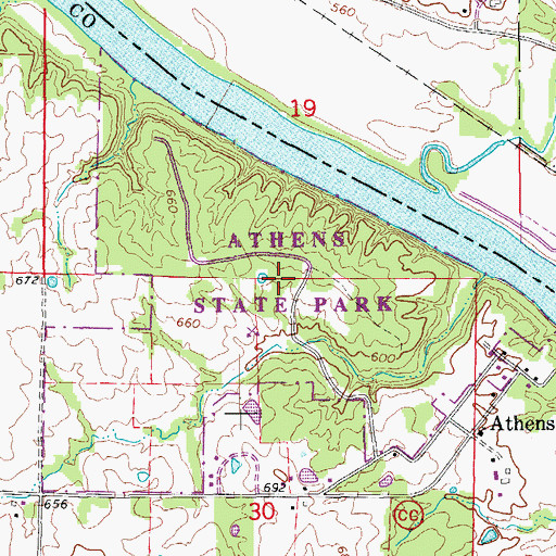 Topographic Map of Athens State Park, MO