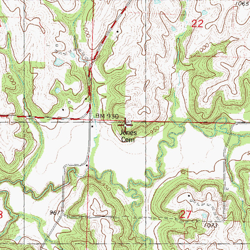 Topographic Map of Jones Cemetery, MO