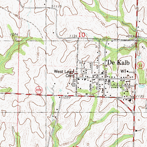 Topographic Map of West Lawn Cemetery, MO