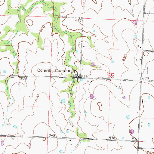 Topographic Map of Coleville Community Hall, MO