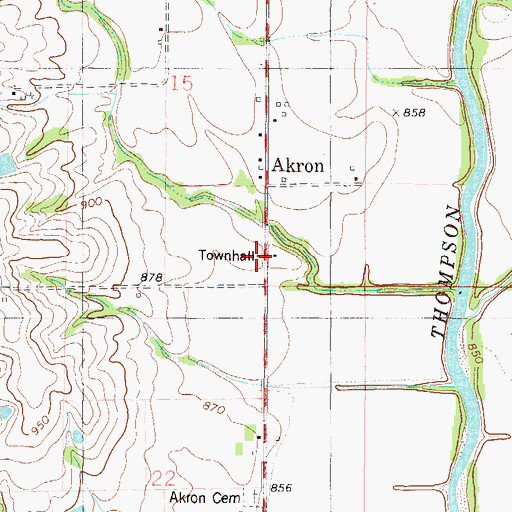 Topographic Map of Akron Townhall, MO
