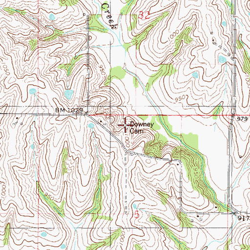 Topographic Map of Downey Cemetery, MO
