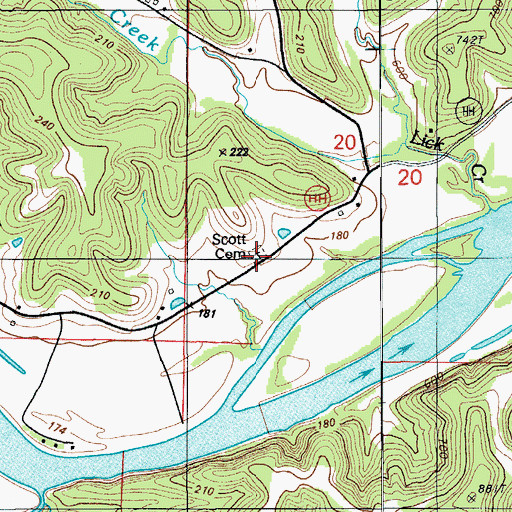 Topographic Map of Scott Cemetery, MO