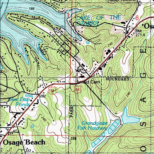 Topographic Map of Arnold Cemetery, MO