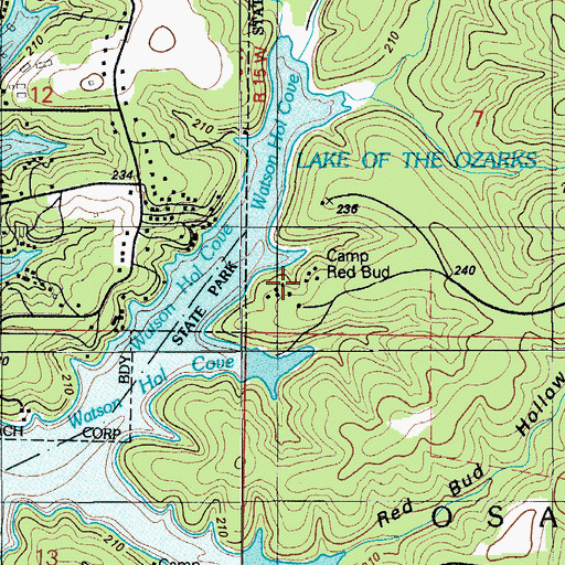 Topographic Map of Camp Red Bud, MO