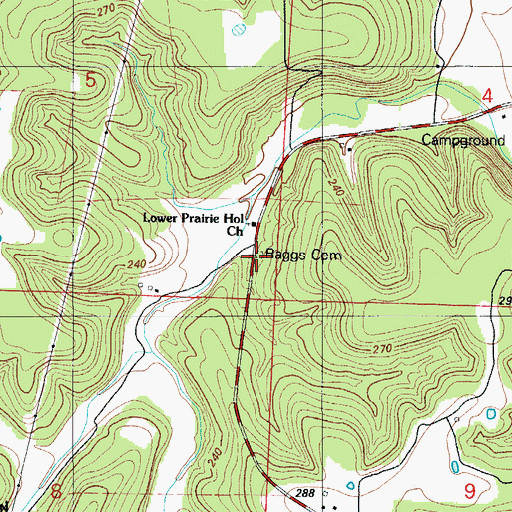 Topographic Map of Raggs Cemetery, MO