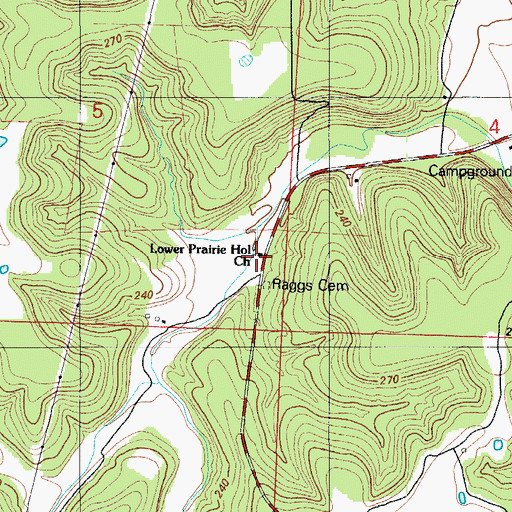 Topographic Map of Lower Prairie Hollow Church, MO