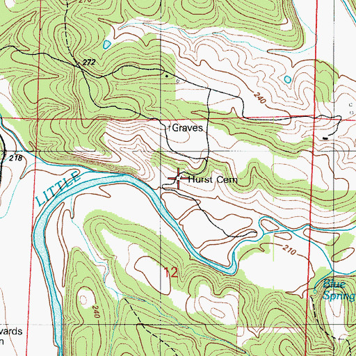 Topographic Map of Hurst Cemetery, MO