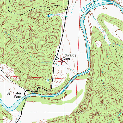 Topographic Map of Edwards Cemetery, MO
