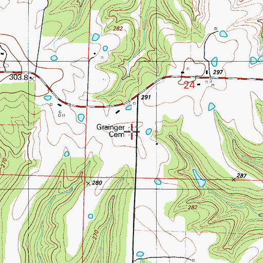 Topographic Map of Grainger Cemetery, MO