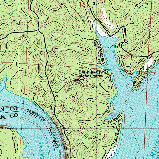 Topographic Map of Christian Church of the Ozarks, MO