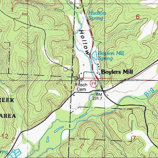 Topographic Map of Frisch Cemetery, MO