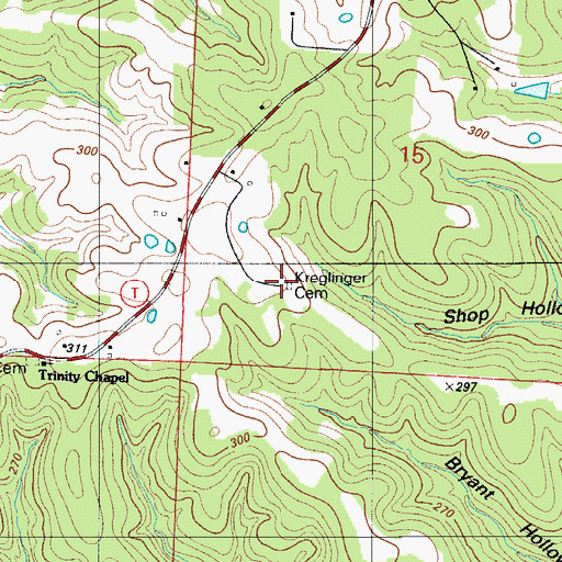Topographic Map of Kreglinger Cemetery, MO