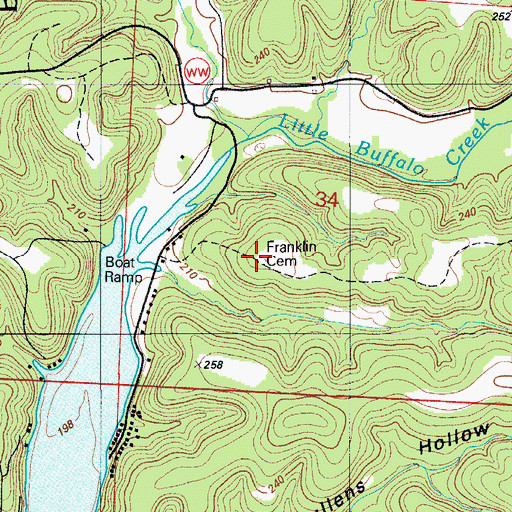 Topographic Map of Franklin Cemetery, MO