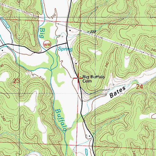 Topographic Map of Big Buffalo Cemetery, MO
