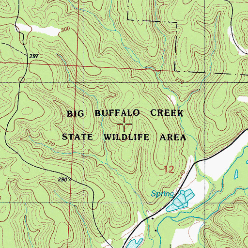 Topographic Map of Big Buffalo Creek State Wildlife Area, MO