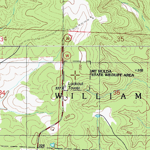 Topographic Map of Mount Hulda State Wildfile Area, MO