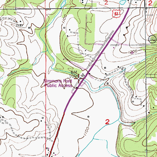 Topographic Map of Simmons Ford Public Access, MO