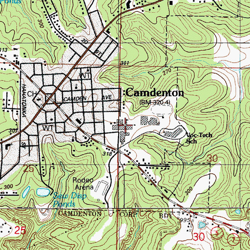 Topographic Map of Camdenton High School, MO