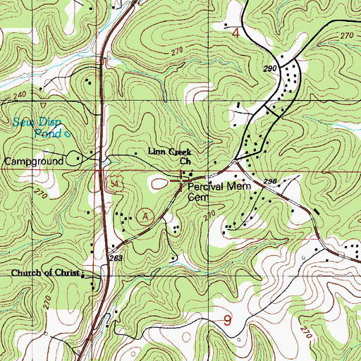 Topographic Map of Percival Memorial Cemetery, MO