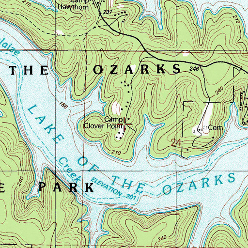Topographic Map of Camp Clover Point, MO