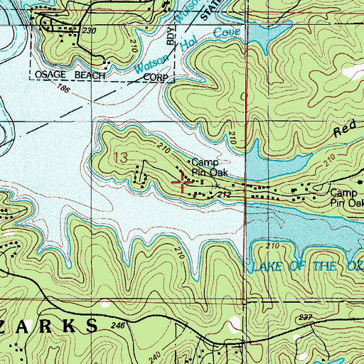 Topographic Map of Camp Pin Oak, MO