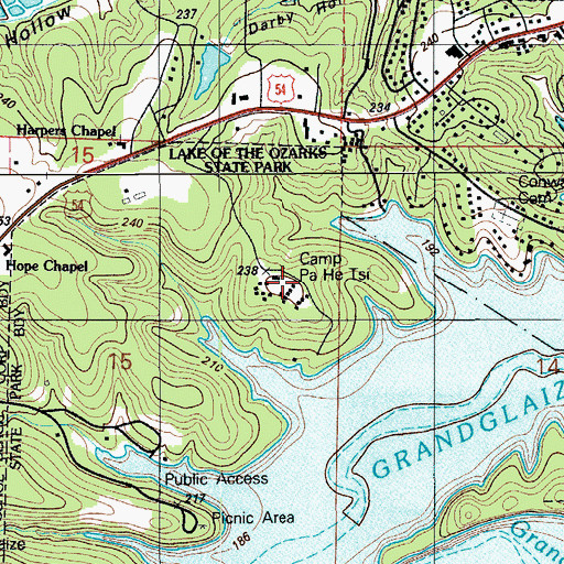Topographic Map of Camp Pa He Tsi, MO