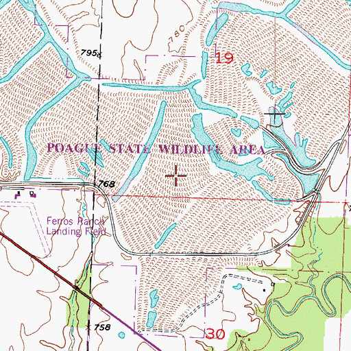 Topographic Map of Poague State Wildlife Area, MO