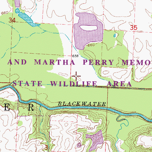 Topographic Map of Ralph and Martha Perry Memorial State Wildlife Area, MO