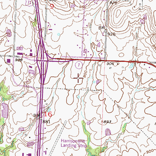 Topographic Map of Lawrence Smith Memorial Airport, MO