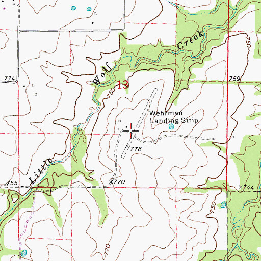 Topographic Map of Wehrman Airport, MO