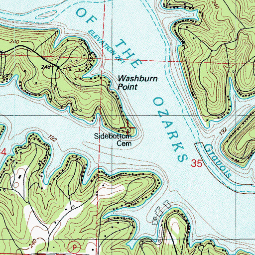 Topographic Map of Sidebottom Cemetery, MO