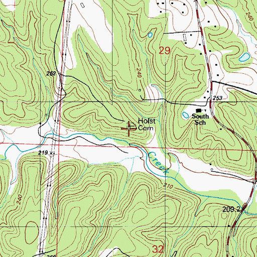 Topographic Map of Holst Cemetery, MO