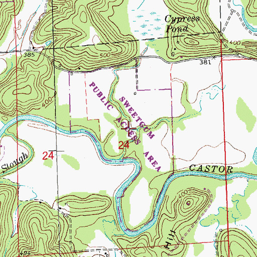 Topographic Map of Sweetgum Public Access Area, MO