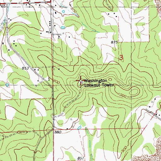 Topographic Map of Washington Lookout Tower, MO