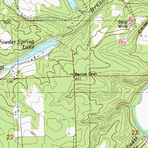 Topographic Map of Barlow Cemetery, MO