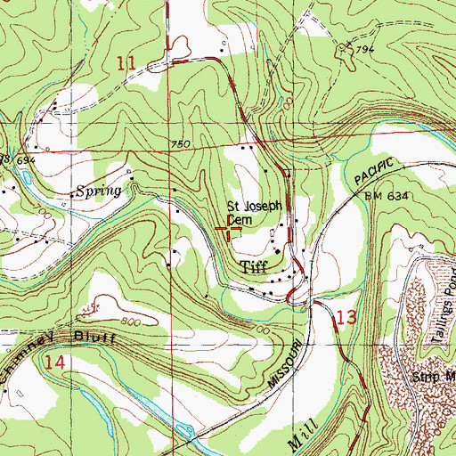 Topographic Map of Saint Joseph Cemetery, MO