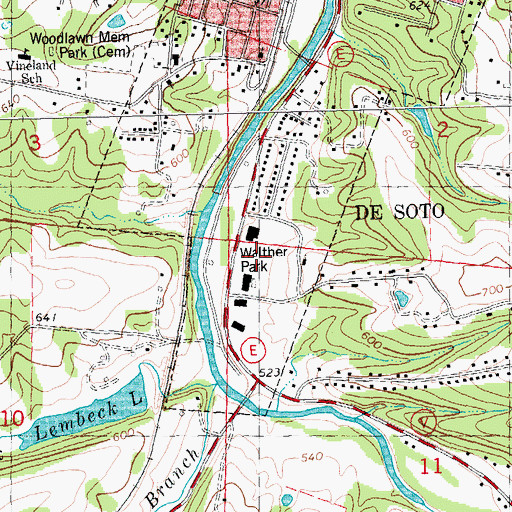 Topographic Map of Walther Park, MO
