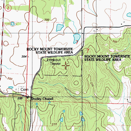 Topographic Map of Rocky Mount Towersite State Wildlife Area, MO
