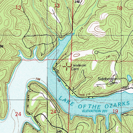 Topographic Map of Landrum Cemetery, MO