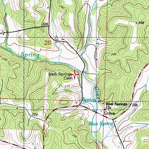 Topographic Map of Blue Springs Cemetery, MO