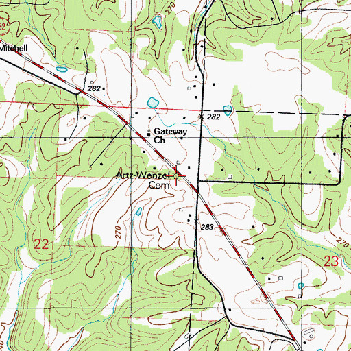 Topographic Map of Artz-Wenzel Cemetery, MO