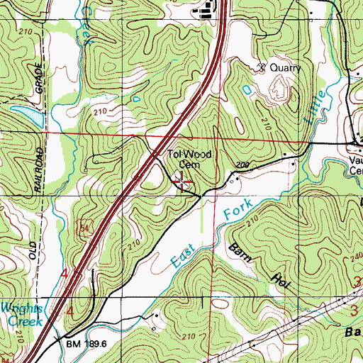 Topographic Map of Tol-Wood Cemetery, MO