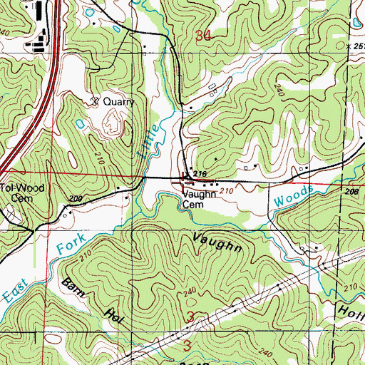 Topographic Map of Vaughn Cemetery, MO