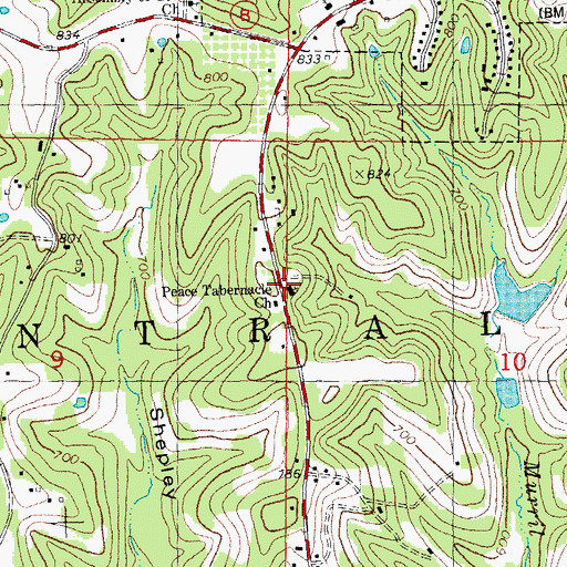 Topographic Map of Peace Tabernacle Church, MO