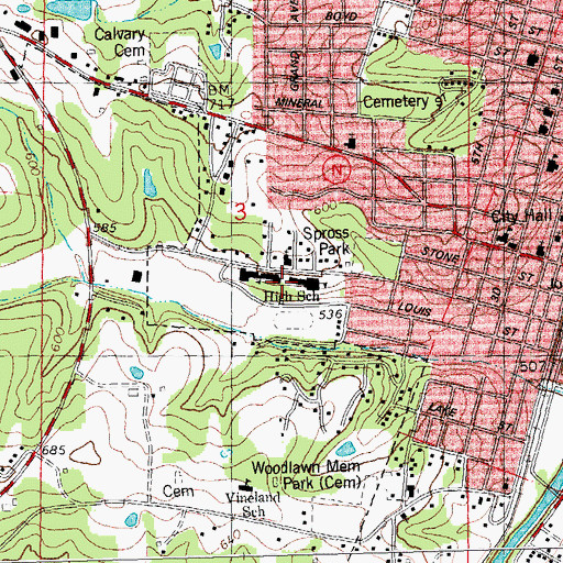 Topographic Map of De Soto High School, MO