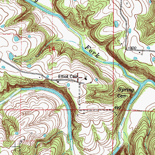 Topographic Map of Elliot Cemetery, MO