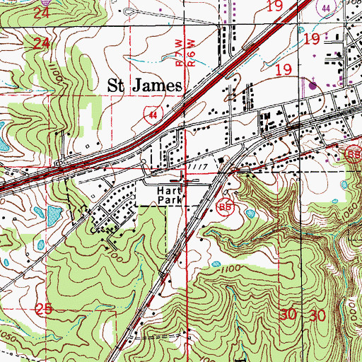 Topographic Map of Hart Park, MO