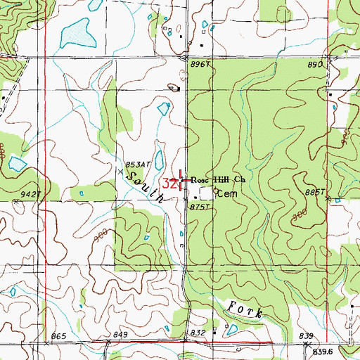 Topographic Map of Rose Hill Church, MO