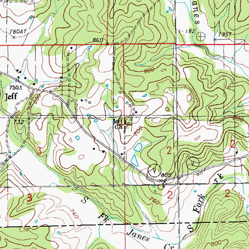 Topographic Map of Jeff Church, MO